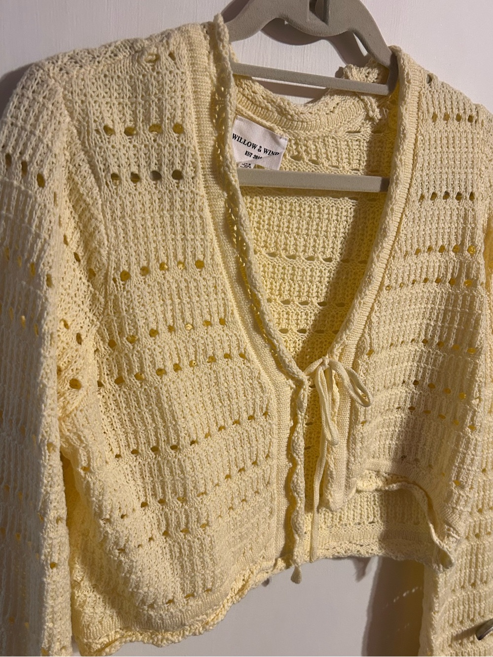 Soft Yellow Cropped Open‑Knit Sweater